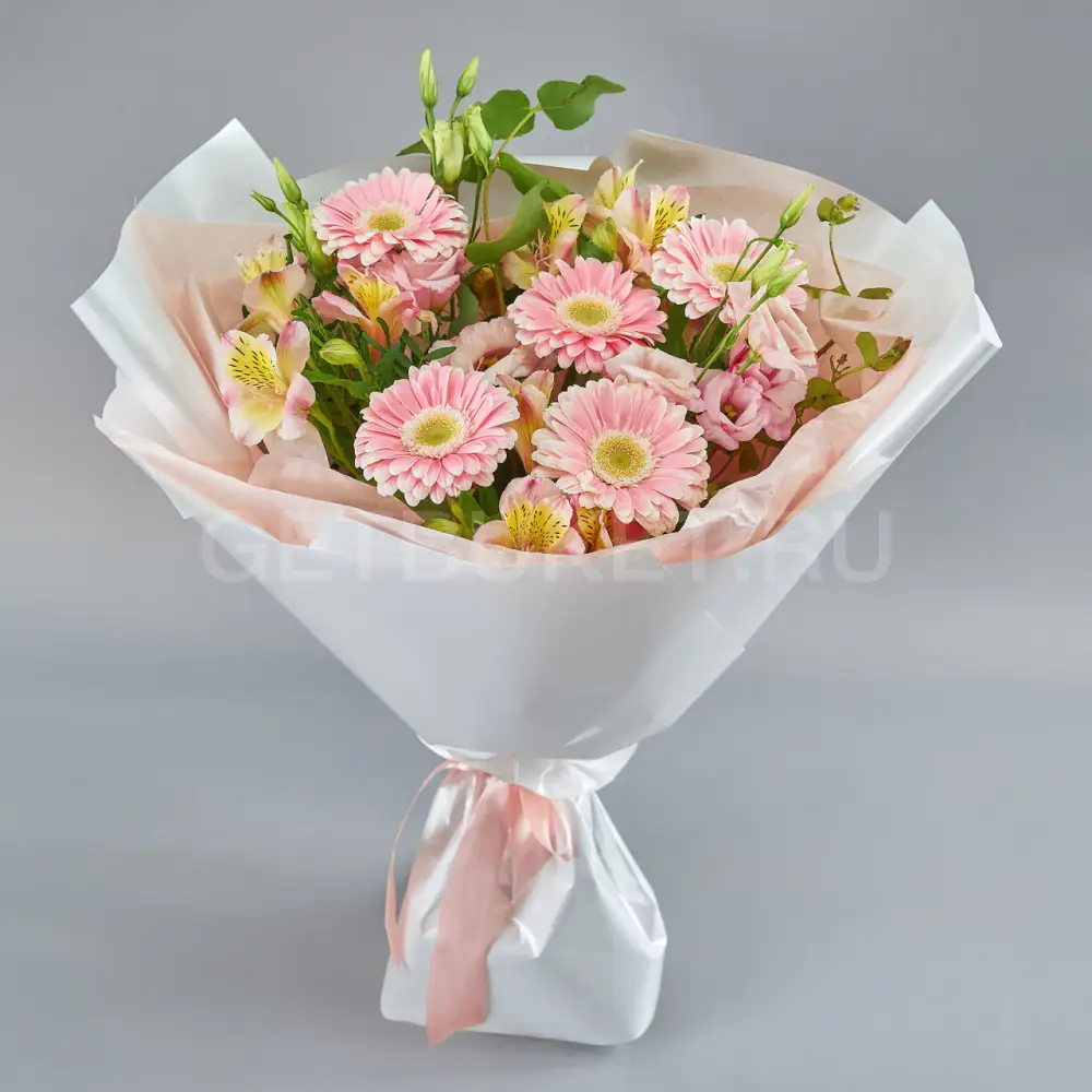 216105 Букет из гербер, эустомы и альстромерий 