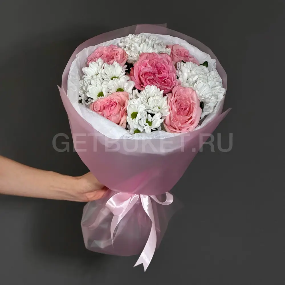 222782 Букет из хризантем и роз