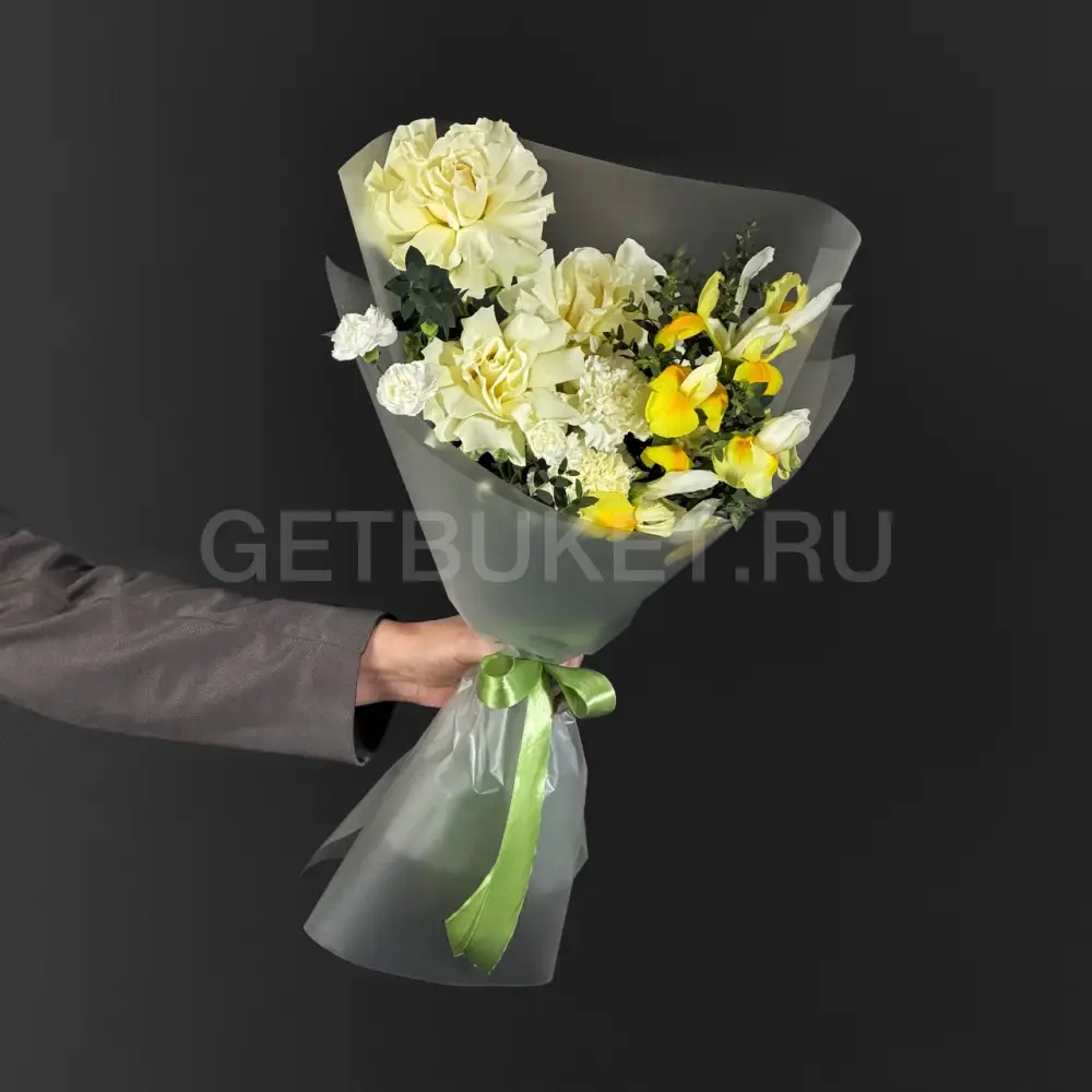 225119 Букет из роз, ирисов и гвоздик 